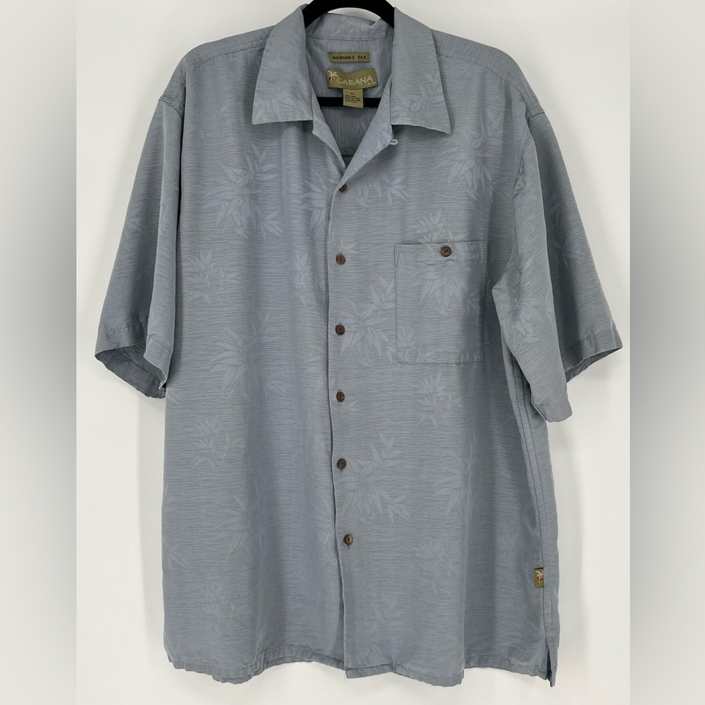 Cabana brand button-down shirt in ice blue made of 100%‎ washable silk.